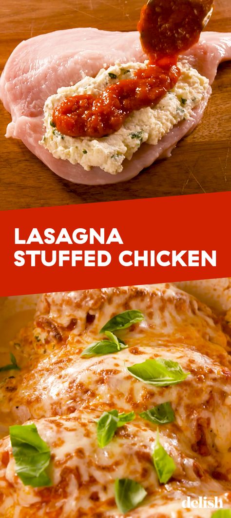 Lasagna Stuffed Chicken, Plats Ramadan, Spring Meals, Meal Prep Plans, Yummy Chicken Recipes, Stuffed Chicken, Favorite Comfort Food, Alfredo Sauce, Side Salad