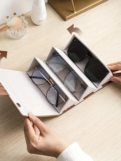 Sunglasses Organizer, Glasses Storage, Folding Sunglasses, Sunglasses Storage, Sunglasses Box, Outdoor Gifts, Storage Bags Organization, Makeup Bag Organization, Leather Frames