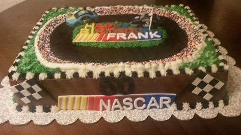 Nascar cake 50th birthday Racecar First Birthday Cake, Nascar Birthday Cake Ideas, Nascar Cake Ideas, Nascar Birthday Cake, Cake 50th Birthday, Nascar Cake, Nascar Birthday, Lucy Birthday, Nascar Party