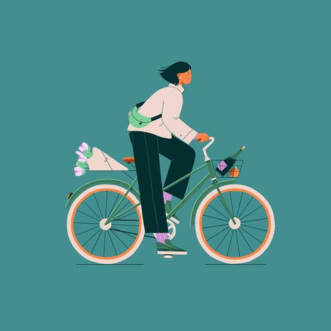 Cyclist by Folio Illustration Agency on Dribbble Commute Illustration, Cyclist Illustration, Motion Illustration, Illustrated Characters, Walking Animation, Cat Graphic Design, Animation Portfolio, People Cartoon, Bicycle Illustration