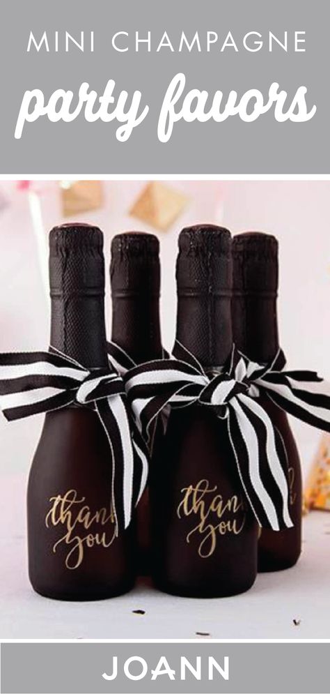 New Year’s Eve, wedding reception, you name it, these Mini Champagne Party Favors from JOANN are sure to add that something extra to any celebration! Because there’s no better way to ring in a special occasion than bubbly, check out this DIY to get started! Champagne Party Favors, Champagne Ideas, Wedding Guest Gifts Party Favors, Client Appreciation Party, 21st Birthday Party Favors, Wedding Reception Party Favors, Adult Party Favors, Ideas For Wedding Reception, Surprise Birthday Decorations