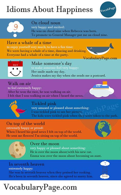 Idioms about Happiness Becoming An Aunt, American Idioms, Seventh Heaven, Prepositional Phrases, Idiomatic Expressions, About Happiness, English For Beginners, Bilingual Classroom, English Exercises