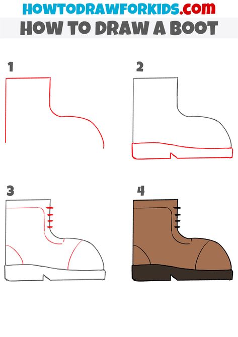 How to Draw a Boot for Kindergarten - Easy Drawing Tutorial For Kids Shoes Drawing Easy, Drawing Kindergarten, Directed Drawing Kindergarten, Draw Objects, Ancient Rome Projects, Simple House Drawing, Kindergarten Drawing, Draw Clothes, Pencil Work