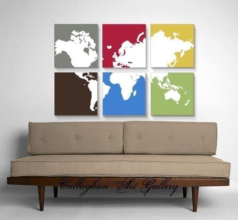 Please someone help me do this! I MUST have for Malachi's room!!! World Map Painting, Map Fabric, Nursery Art Decor, Map Decor, Panel Wall Art, Wall Maps, Sticker Wall Art, Panel Art, Color Tile