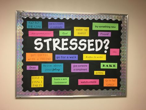 Mood Bulletin Boards, School Workroom Bulletin Boards, Self Care Bulletin Board College, Sel Bulletin Board Ideas High School, Guidance Office Bulletin Boards, Self Care Bulletin Board Ideas, Wellness Board Ideas, Bulletin Board Ideas Mental Health, Bulliton Bored Ideas