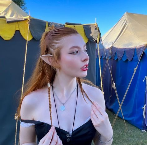 ren faire, elf ears, braid hairstyle Elf Ears Outfit, Elf Hairstyles Short, Ren Faire Elf, Ren Faire Hairstyles, Ren Faire Hair, Elf Hairstyles, Ren Faire Outfits, Festival Ideas, Ren Fest