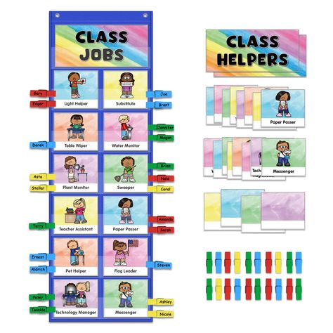 PRICES MAY VARY. Encourage kids: This class jobs pocket chart allows the children in my preschool to have a sense of ownership and responsibility in the classroom. This is a great resource to encourage kids to self-esteem and teamwork. This classroom jobs chart that the students can use to identify who their leader are. kids enjoy seeing and asking who is next to becoming a job monitor. Teacher helper: Our classroom jobs is a great resource for your classroom. It makes a nice display for class j Classroom Jobs Chart, Classroom Must Haves, Helper Chart, Classroom Job Chart, Classroom Homeschool, Classroom Helpers, Job Cards, Class Jobs, Prek Classroom