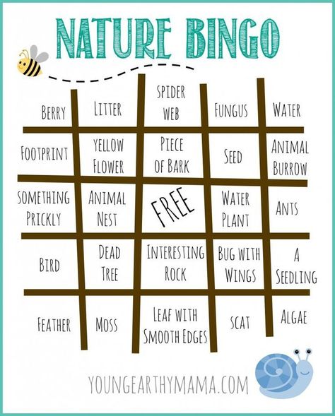 Print this Nature Bingo guide via Young Earthy Mama. It's a fun, FREE way to connect outside! Nature Bingo, Bingo Printable Free, Camping Bingo, March Break, Girl Scout Camping, Nature Hike, Nature School, Free Nature, Nature Camping