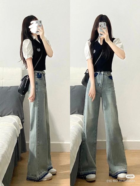 Rectangle Body Shape Outfits Korean, Korean Vest Outfit, Y2k Office Wear, Celebrity Casual Outfits, Outfit Simple, Korean Outfit Street Styles, Clothes Korean Style, Fashion Sketches Dresses, Korean Casual Outfits