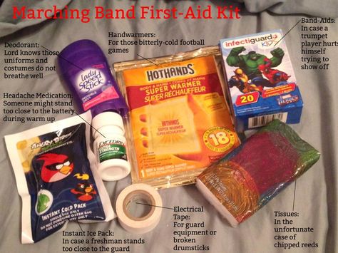 Colorguard Bag Checklist, Color Guard Bag, Marching Band Survival Kit, Band Competition Goodie Bags, Color Guard Survival Kit, Band Camp Survival Kit Color Guard, Color Guard Bag Essentials, Band Camp Survival Kit, Marching Band Gift