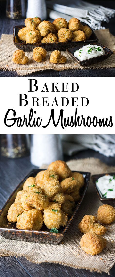 Low Fat Appetizers, Breaded Mushrooms, Baked Garlic, Garlic Mushrooms, Low Fat Recipes, Mushroom Recipes, Pavlova, Guilt Free, Low Fat