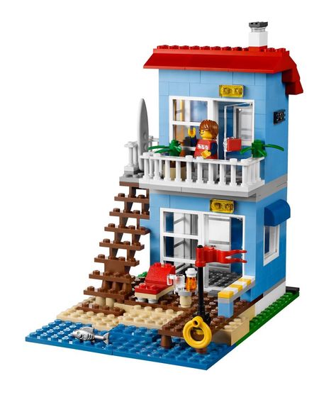 Lego Beach, Lego House Ideas, Lego Furniture, Lego Challenge, Lego Diy, Seaside House, Lego Activities, Lego Craft, Lego Creative