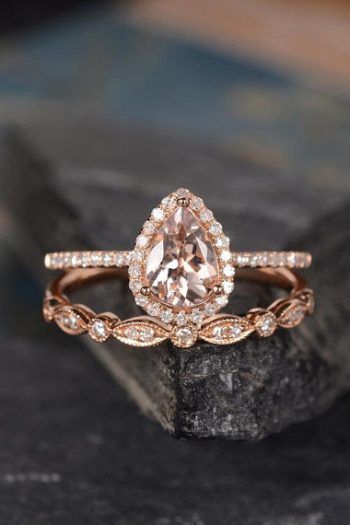 Tear Drop Wedding Set, Tear Drop Engagement Ring Rose Gold, Rose Gold Tear Drop Engagement Ring, Rose Gold Tear Drop Wedding Ring, Pear Shape Rose Gold Engagement Ring, Rose Gold Pear Shaped Engagement Ring, Pear Morganite Engagement Ring, Rose Gold Morganite Engagement Ring, Pear Rose Gold Engagement Ring