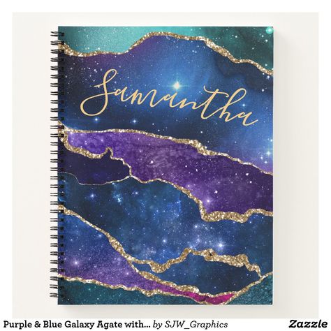 Purple & Blue Galaxy Agate with faux gold glitter Notebook Glitter Notebook, Galaxy Notebook, Blue Galaxy, Cute Notebooks, Planner Cover, Notebook Planner, Notebook Cover, Cover Pages, Pretty Quotes