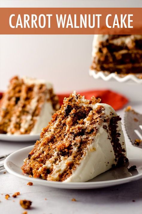 Carrot Walnut Cake, Carrot And Walnut Cake, Cream Cheese Frosting Cake, Homemade Carrot Cake, Walnut Butter, Moist Carrot Cakes, Walnut Recipes, Best Carrot Cake, Walnut Cake