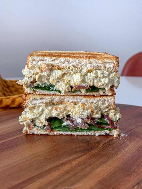 Caramelized Onion Chickpea Salad Sandwich | Tisha's Veggie Eats Classic Tuna Salad Sandwich, Legume Recipes, Chickpea Sandwich, Classic Tuna Salad, Chickpea Salad Sandwich, Lemon Pesto, Tuna Salad Sandwich, Onion Jam, Drink Aesthetic