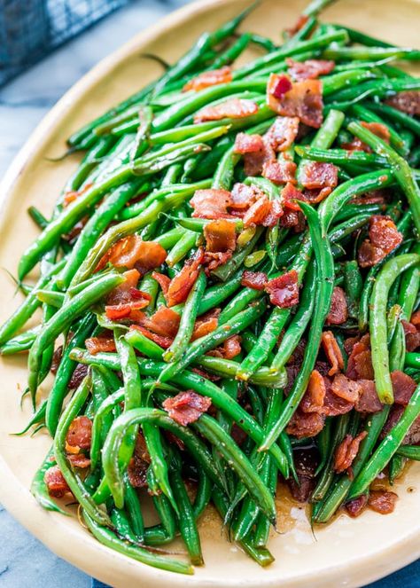 Green Bean Recipes With Bacon, Pan Green Beans, Green Beans And Bacon, Recipes With Bacon, Easy Green Bean Recipes, Beans And Bacon, Seasoned Green Beans, Green Bean Dishes, Spicy Green Beans