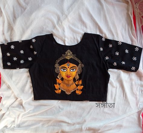 Fabric Painting On Blouse, Painting On Blouse, Aipan Art, Blouse Painting, Blouse Drawing, Fabric Paint Shirt, Saree Painting Designs, Cotton Blouse Design, Saree Painting