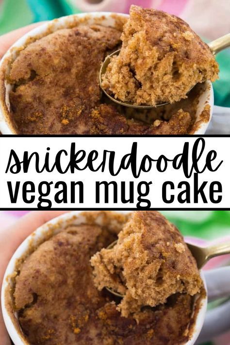 Wfpb Mug Cake, Vegan Mug Cakes Microwave, Vegan Cake In A Mug, Vegan Mug Desserts, Mug Cake Microwave Vegan, Vegan Single Serve Dessert, Vegan Mug Cake Microwave, Easy Vegan Mug Cake, Snickerdoodle Mug Cake