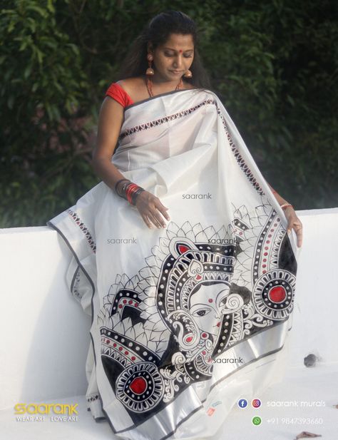 🔥Maa DURGA🔥 Style - Hand Painting Saree - Kerala Silver Kasavu Tissue saree #durgapujaspecial #navratri2023 #navratrispecial Whatsapp 098473 93660 Saree Kerala, Painting Dress, Painted Saree, Kerala Saree, Bal Krishna, Set Saree, Tissue Saree, Hand Painted Sarees, Maa Durga