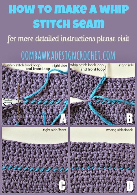 How To Join Crochet with a Whip Stitch Seam • Oombawka Design Crochet Whip Stitch, Crochet Lessons, Crochet Stitches Tutorial, Crochet Instructions, Tunisian Crochet, Crochet Stitches Patterns, Crochet Patterns For Beginners, Crochet Squares, Crochet Edging