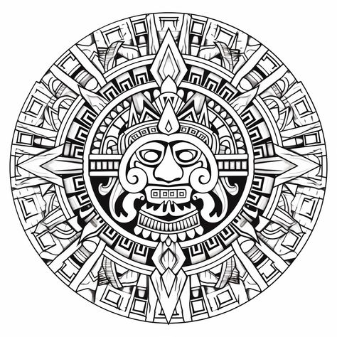 illustration of Aztec-inspired mandala coloring page Aztec Coloring Pages, Ancient Mexico, Mandala Turtle, Coloring Page For Adults, Aztec Culture, Coloring Pages Free Printable, Pattern Coloring Pages, Fantasy Fairy, Aztec Pattern