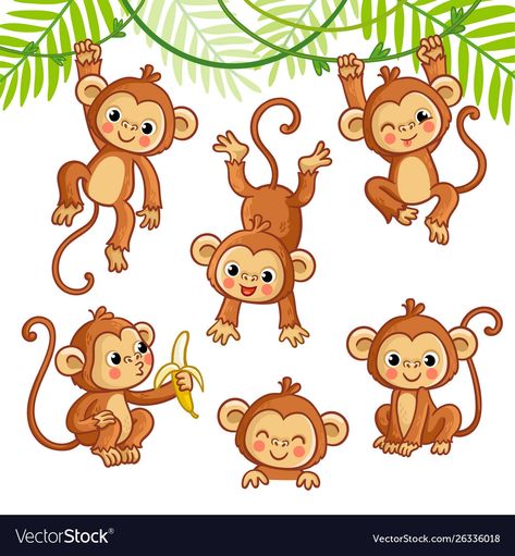 Monkey Drawing, Monkey Illustration, Hanging Monkey, Monkey Tattoos, Monkey Shirt, Monkey Pattern, Cartoon Monkey, Monkey Art, Different Poses