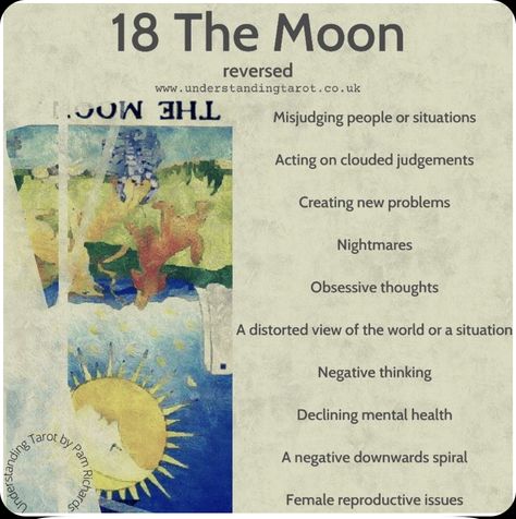 The Moon Reverse Tarot Meaning, The Moon Tarot Meaning Reversed, The Moon Reversed, Tarot Explained, The Moon Tarot Meaning, Understanding Tarot, Astrology Explained, Taro Cards, Spreads Tarot