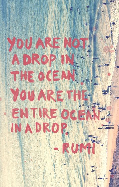 You are not a drop in the ocean, you are the entire ocean in a drop. Monday Quotes, Kahlil Gibran, Rumi Quotes, Wonderful Words, Quotable Quotes, Drop In, Grunge Aesthetic, Rumi, Pretty Words