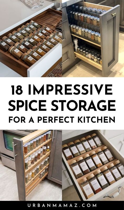 Spice Storage Near Stove, Kitchen Island Spice Storage, Unique Spice Storage, Spice Organizer Ideas, Kitchen Spice Storage Ideas, Spices Storage Ideas, Kitchen Bin Storage Ideas, Spice Storage Ideas Inside Cabinets, Kitchen Spices Storage Ideas