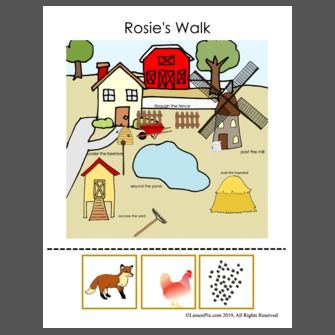 Rosie's Walk Rosie's Walk Activities Free Printable, Rosies Walk Activities For Preschool, Rosie’s Walk Activities, Rosies Walk Activities, Rosie’s Walk, Positional Words Kindergarten, Story Puppets, Teaching Map Skills, Eyfs Literacy