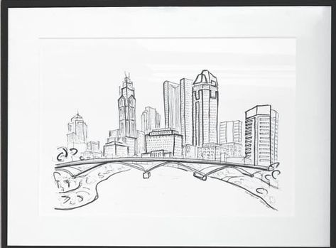 Columbus Skyline, Etsy Columbus Skyline, Skyline Tattoo, City Of Columbus, City Skyline, Columbus, Humanoid Sketch, Art