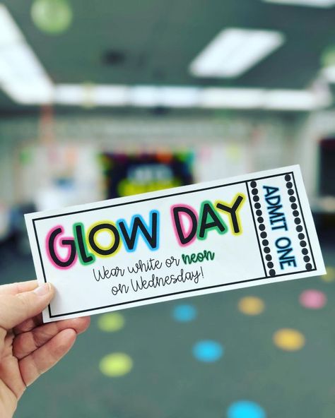 Rock Star Classroom Transformation, End Of Year Glow Party, Glow In The Dark Party Ideas Classroom, 100th Day Of School Glow Party, Glow Party At School, Glow Day Preschool, Glow Day Activities For Kindergarten, Glow Party Preschool, Glow In The Dark Literacy Night