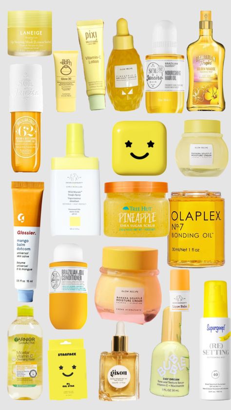 #yellow #skincare #yellowskincare #beauty Yellow Skincare, Preppy Yellow, Yellow Stuff, Balm Dotcom, Aesthetic Board, Preppy Aesthetic, Yellow Aesthetic, Hair Serum, Makeup Skin Care