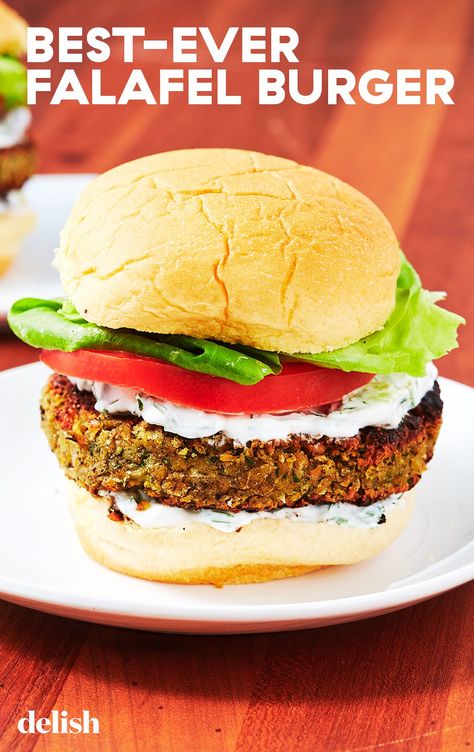 Tell Your Vegetarian Friends That Falafel Burgers Are SO Much Better Than Black Bean BurgersDelish Falafel Burger, Falafel Burgers, Easy Vegetarian Recipes, Vegetarian Nutrition, Bean Burgers, Black Bean Burgers, Falafels, Bean Burger, Vegan Burgers