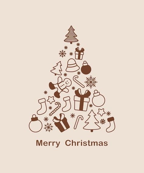 Christmas card with fir tree outlines ve... | Premium Vector #Freepik #vector #funny-christmas #cute-santa #funny-santa #christmas-art Illustration Christmas Tree, Christmas Outline, Christmas Vector Art, Window Lettering, Christmas Tree Vector, Christmas Tree Illustration, Tree Outline, Christmas Tree Drawing, Christmas Tree Graphic