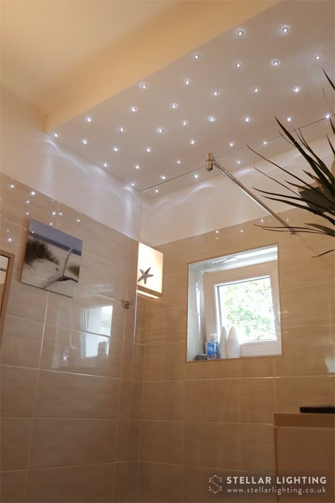 LED Star Ceiling - Light Shower 2 — Stellar Lighting Shower Lighting Ideas Ceilings, Shower Led Lights, Star Lights On Ceiling, Shower Lighting, Star Ceiling, Star Shower, Spa Ideas, Light Panels, Pot Lights