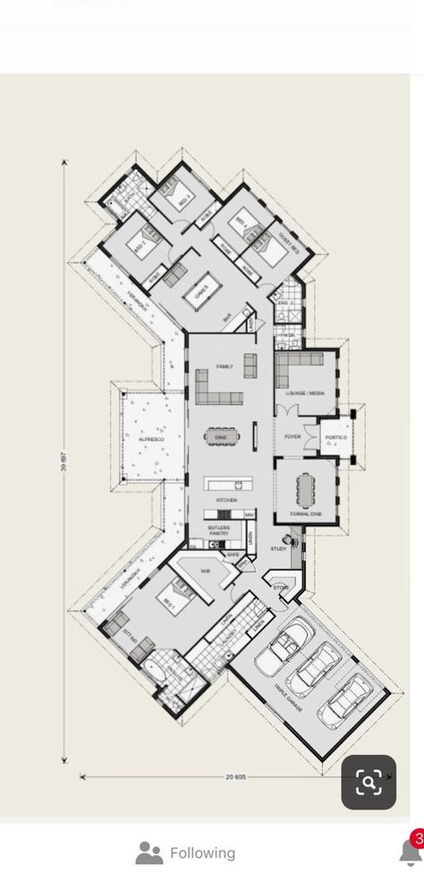 Large Family House Plan, House Plans Architecture, 3d Floor Plans, Custom Floor Plans, 3d Floor Plan, Plans Architecture, Building Plans House, House Floor Design, Architectural Design House Plans