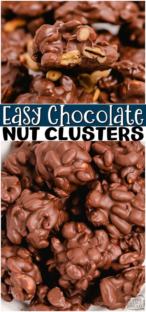 Nuts In Chocolate, Nut Clusters Recipe, Pioneer Snacks, Chocolate Nuts Recipe, Chocolate Nut Clusters, Candy Clusters, Chocolate With Nuts, Nut Cluster Recipe, Chocolate Nuts Clusters