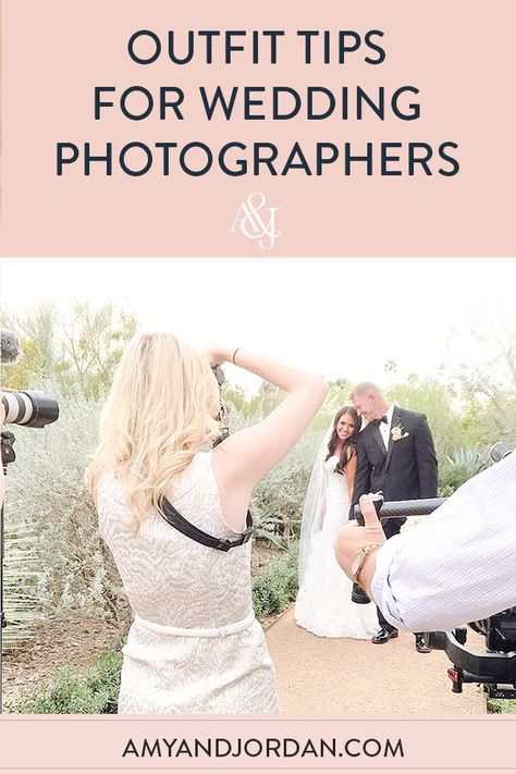 When you're the photographer at a wedding, you want to find the balance between looking professional, but also being comfortable while you're moving around so much! We're sharing our tips for what to wear while photographing a wedding! Wedding Vendor Outfit, Photographer Outfits For Wedding, What To Wear As A Wedding Photographer, What Should Photographer Wear To Wedding, Wedding Photographer Outfit What To Wear Photographers, Wedding Photographer Outfit What To Wear, Photographer Outfit Wedding, Wedding Photographer Tips, Photographer Outfit Professional