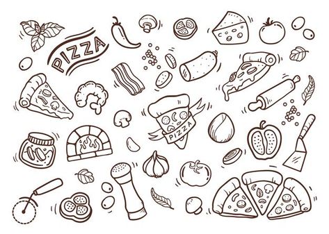 Pizza Doodle, Cartoon Pizza, Food Doodle, Dog Pizza, Hot Dog Pizza, Pizza Buffet, Hot Pizza, Pizza Branding, Food Doodles