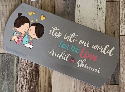 Feel the Love 💕 Happiness is Handmade 🖌️ #handmadedecor #handpaintednameplate #handmadeart #personalizedgifts #personalizednameplate #customisednameplate #handmadeisheartmade #handmadewithlove #keepcreating #CoupleGoals #couplenameboard #tohfafactory Painting For Husband, Diy Nameplate, Nameplate Ideas, Lippan Mirror, Thought Painting, Name Plates For Home, Name Plate Design, Easy Room Decor, Painted Items