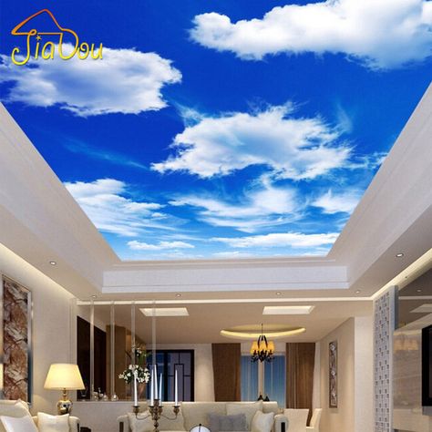 Custom Any Size Blue Sky And White Clouds Ceiling Wallpaper Murals Living Room Bedroom Ceiling Background Wall Mural Wallpaper Large Wall Paintings, Cloud Ceiling, Sky Ceiling, Ceiling Wallpaper, Ceiling Murals, Wallpaper Ceiling, Ceiling Art, 3d Wall Murals, Living Room Restaurant