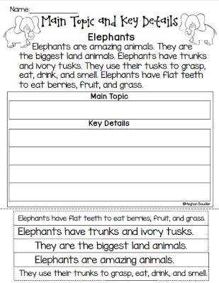 The Creative Colorful Classroom: Main Topic and Key Details Nonfiction Main Idea, Main Idea And Details, Teaching Main Idea, Main Idea Worksheet, Facts About Animals, Colorful Classroom, Supporting Details, Key Ideas, 2nd Grade Ela