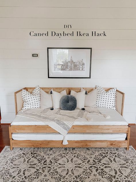 DIY Caned Sofa Daybed Ikea Hack — Megan Bell Daybed Ikea, Ikea Hack Lit, Ikea Utåker, Ikea Twin Bed, Ikea Daybed, Ikea Bed Hack, Cama Ikea, Daybed Room, Cane Sofa