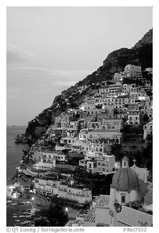 Positano at dawn, with the ceramic dome of Chiesa di Santa Maria Assunta in the foreground. Amalfi Coast, Campania, Italy (black and white) Collage Black Aesthetic, Aesthetic Wallpaper Grey, Wall Collage Black, Black And White Aesthetic Wallpaper, White Aesthetic Wallpaper, Collage Black, Black And White Photo Wall, Black And White Picture Wall, Gray Aesthetic