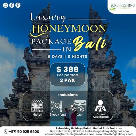 Our Bali honeymoon package is the perfect way to celebrate your love. ✨ Limited spots available! Book now and secure your dream getaway. • ✨ Connect with us: 🌴 Refreshing Holidays 📱 Mobile: +971 50 925 6900 💻 Skype: Refreshing Holidays 📧 G Talk: refreshingholidays2@gmail.com 📨 Email: operations@refreshingholidays.com 🌐 www.refreshingholidays.com • #balihoneymoon #honeymoonpackage #luxurytravel #tropicalparadise #travelgoals #couplegoals #bali #indonesia #vacation • (bali holidays , bali va... Bali Honeymoon, Bali Holidays, Hotel Breakfast, Luxury Honeymoon, Honeymoon Packages, Travel Goals, Tropical Paradise, United Arab Emirates, Luxury Travel