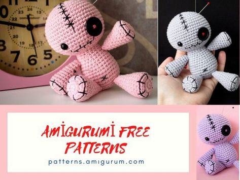 Voodoo Doll Crochet Pattern Free, Cat Free Crochet Pattern, Purple Rabbit, Doll Patterns Free, Easy Handmade, Halloween Crochet Patterns, Crochet Animals Free Patterns, Crochet Design Pattern, Crochet Amigurumi Free