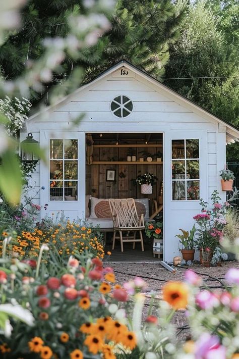 Cozy Shed Cabin Ideas for Your Backyard Oasis Summer Shed Ideas, Sleeping Shed, Shed Cabin Ideas, Cozy Cabin Interior, Small Cabin Designs, Shed Guest House, Backyard Office Shed, Backyard Cabin, Small Urban Garden