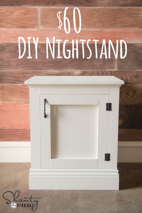 DIY Nightstand or Bedside Table for $60… Easy build too! LOVE it! www.shanty-2-chic.com Easy Diy Nightstand Cheap, Easy Diy Nightstand, Diy Nightstand With Drawer, Cabinet In Living Room, Diy Nightstand Plans, Shanty Chic, Nightstand Plans, Shanty 2 Chic, Diy Nightstand